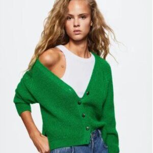 MANGO Button Knit Oversize Cardigan Green Size - XS